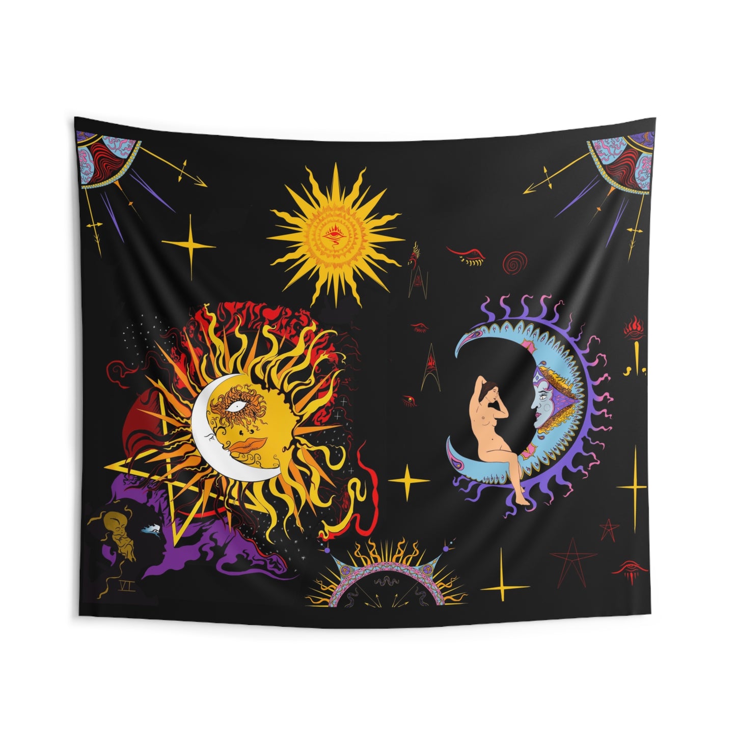 Psychedelic Sun and Moon tapestry