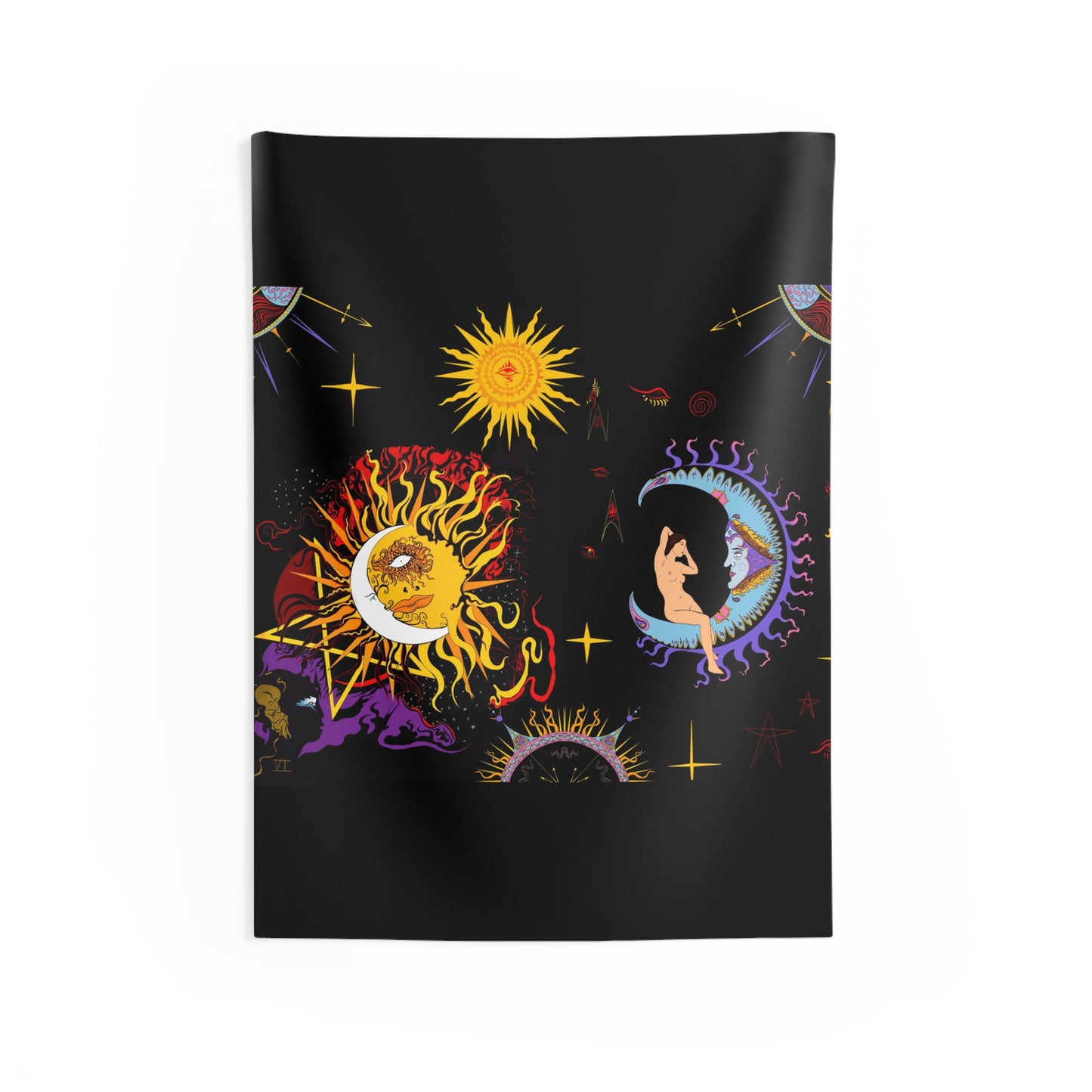 Psychedelic Sun and Moon tapestry