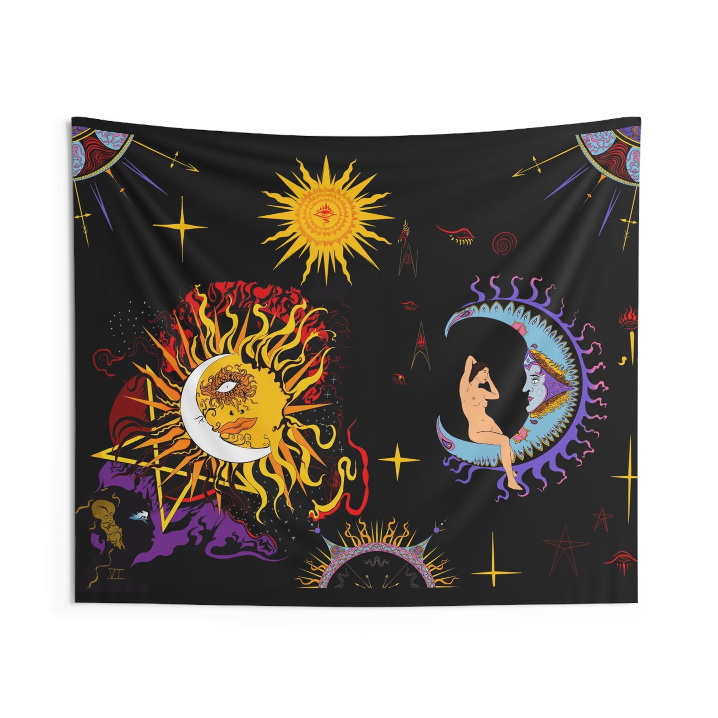 Psychedelic Sun and Moon tapestry