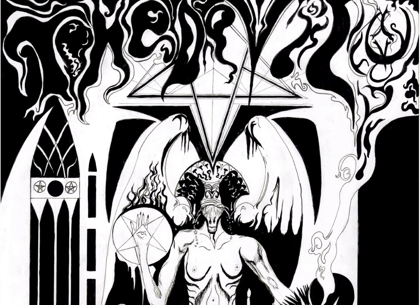 Le tarot du diable, stylo psychédélique et impression Baphomet à l'encre, oeuvre occulte ésotérique par Hierophant Prints