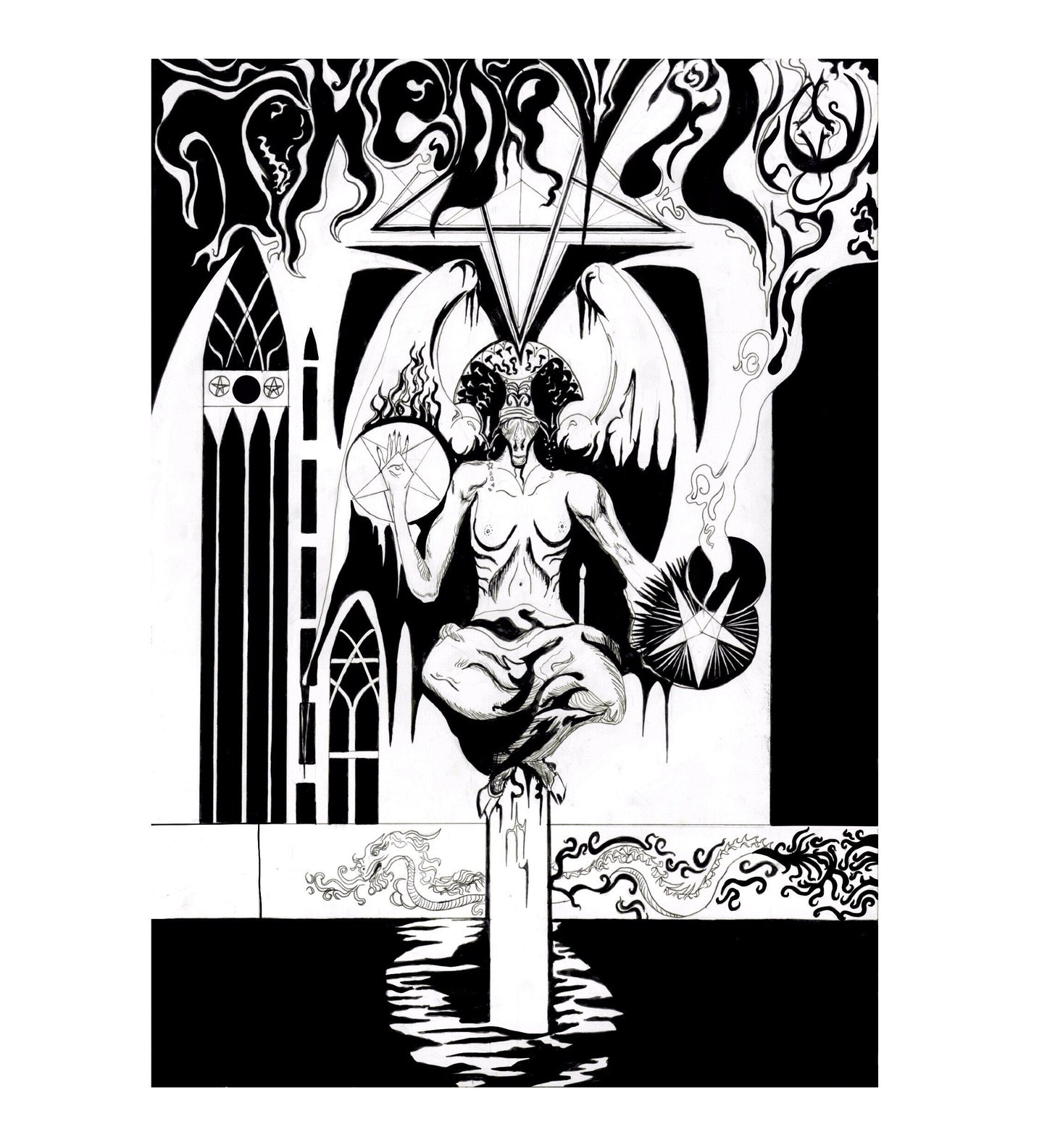 Le tarot du diable, stylo psychédélique et impression Baphomet à l'encre, oeuvre occulte ésotérique par Hierophant Prints